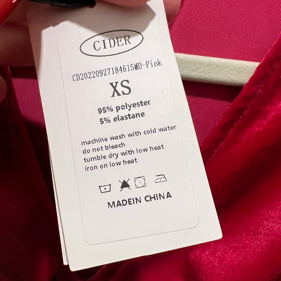 Cider Velvet V-Neck Mini Dress Long Sleeve Pink Size XS - Picture 4 of 11